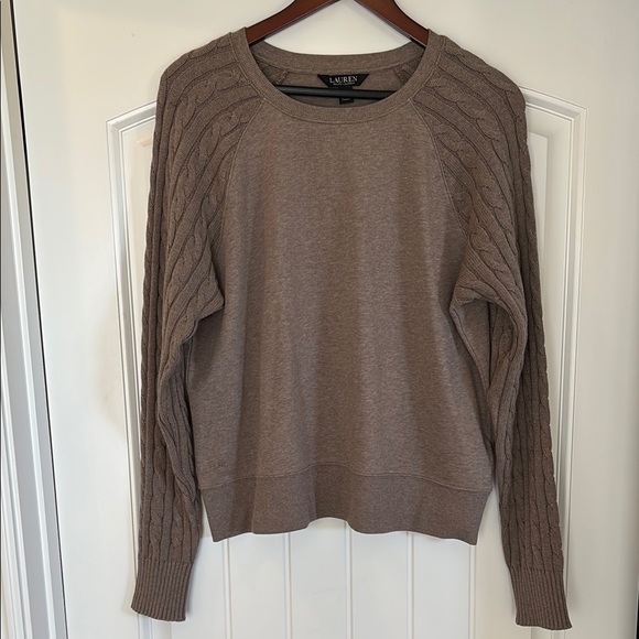 Ralph Lauren Black Label Brown‎ Cable Knit Cotton Crew Sweater Women’s Large - Picture 2 of 12
